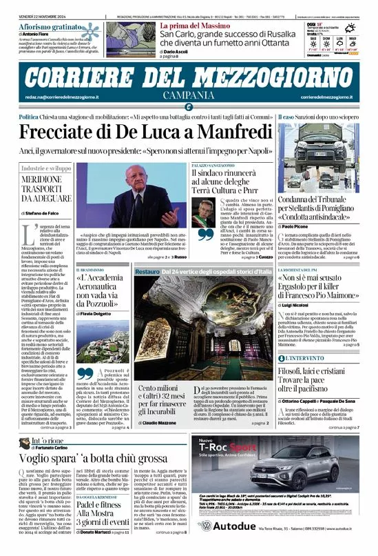 Prima-pagina-corriere del mezzogiorno-del-2024-11-22